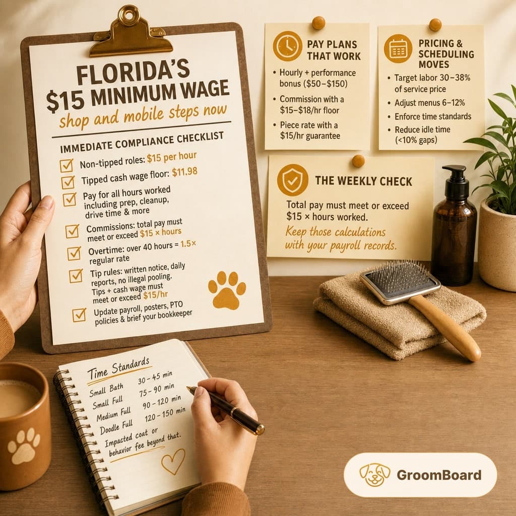 Illustration accompanying the article: Florida’s $15 minimum wage: shop and mobile steps now